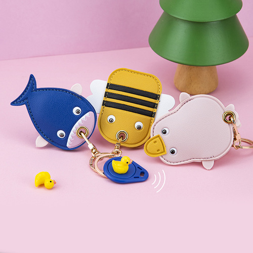 airtag protective cover access control card cover leather cartoon water drop square cute small gift personalized creative keychain