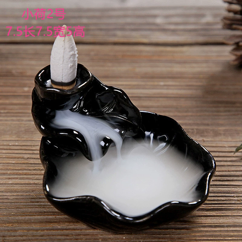 Ceramic Backflow Incense Burner, Lotus Inverted Design, Decorative Buddha Incense Holder