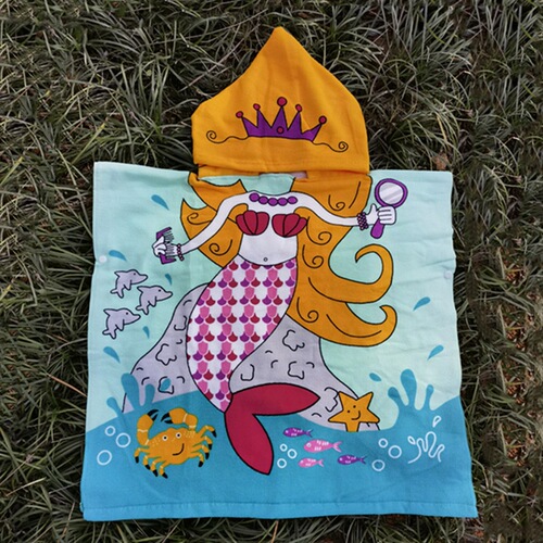 Children's Towel Cape, Mermaid Surfing Speed Dry Swimsuit with Hat, Wearable Beach Towel, Bath Dress, Robe