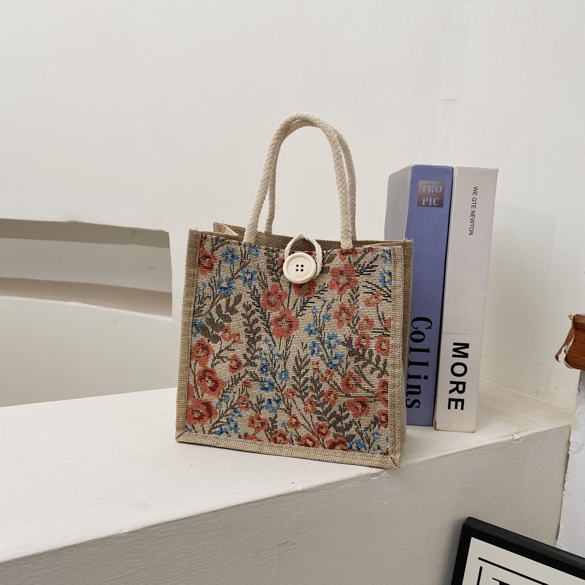 Nuevo bolso de tela de lino para mujer, nueva moda de verano, lonchera de lino portátil, bolso bento, bolso de mamá