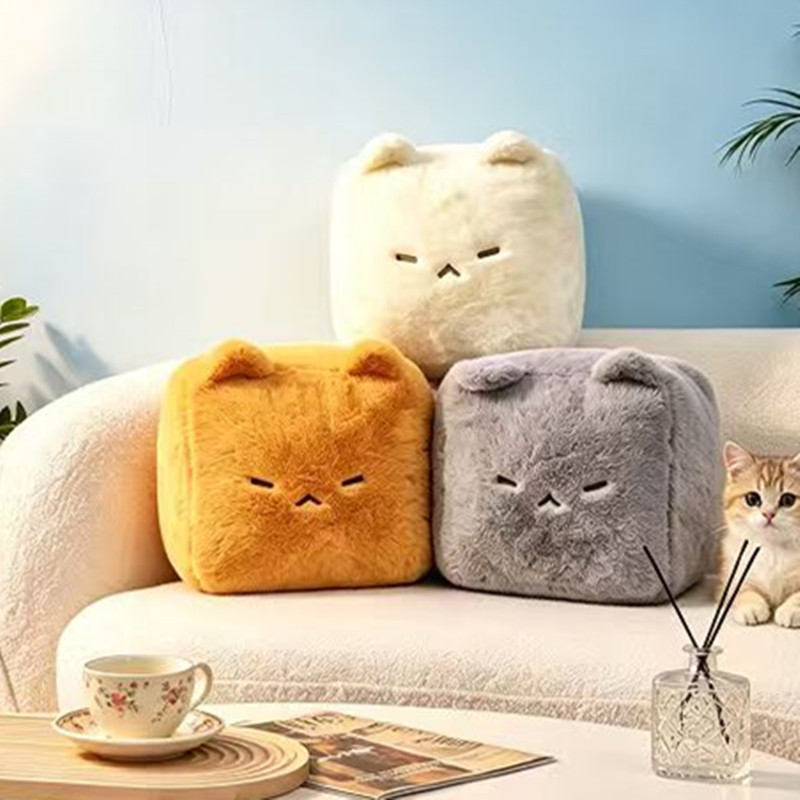 Nosey Bear Lamb Wool Cat-Shaped Moldy Tofu Plush Pillow Cute Cushion Sofa Living Room Decorative Doll Pillow