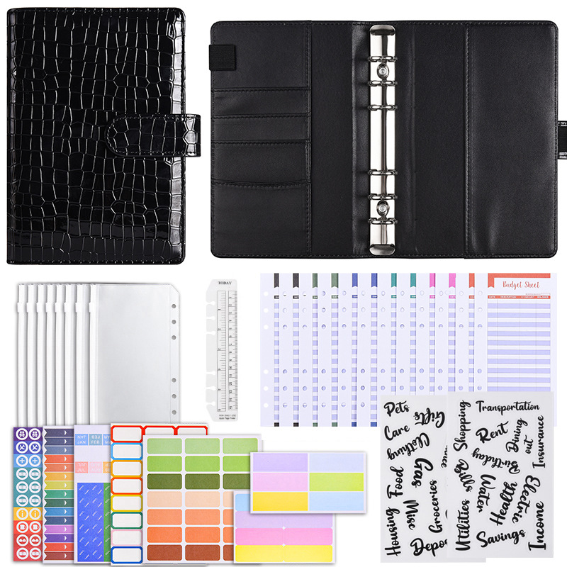 [명품선물팩] - 럭셔리 악어 블랙 (저가 카드 12장 + 지퍼백 8장 + 워드 스티커 2장 + 다기능 스티커 3장 + 캘리퍼스 1 + 컬러 라벨 스티커 2 + 2