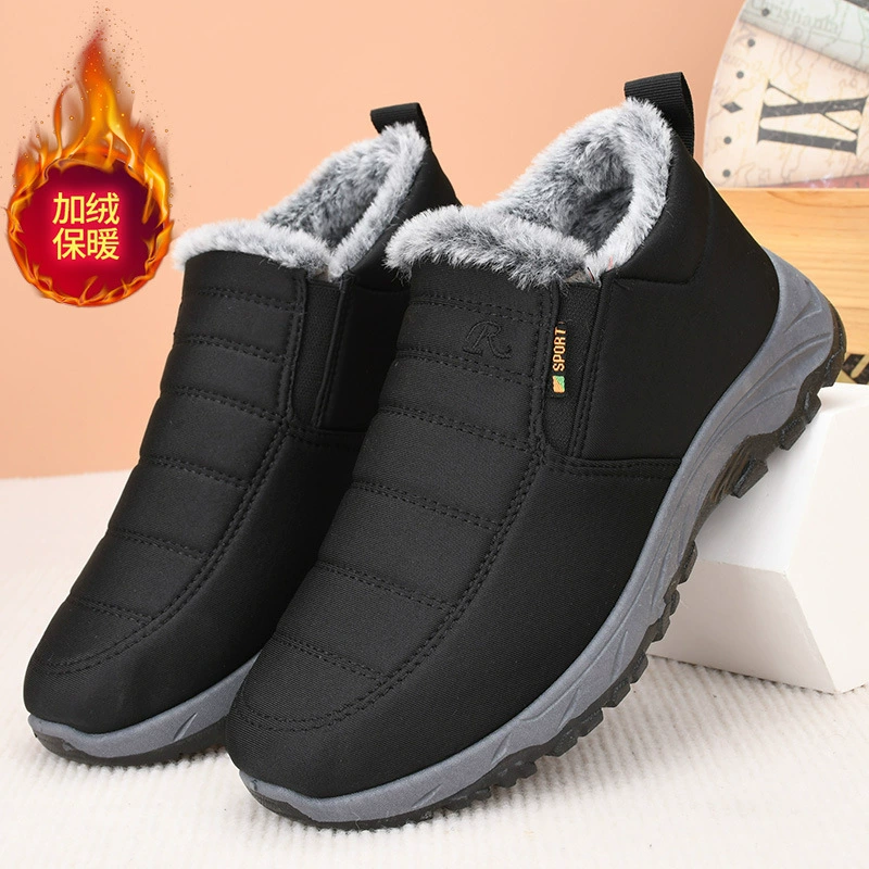 Зимняя старая Пекинская Тканевая обувь, мужская утолщенная обувь без шнуровки на флисовой подкладке с хлопковой подкладкой для старой теплой нескользящей обуви для пап для пожилых людей