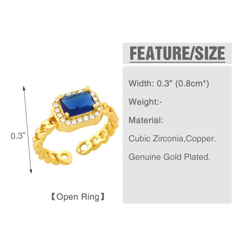 Simple Copper Inlaid Square Zircon Ring Wholesale display picture 2