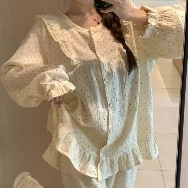 甜美碎花纯棉圆领长袖睡衣套装秋季女款2025新款少女家居服春秋天|undefined