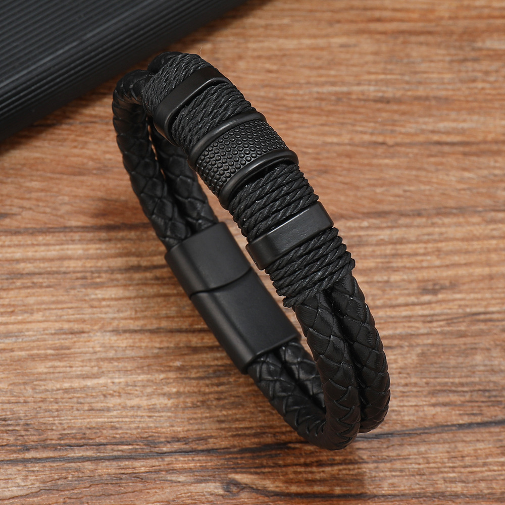 31g Weight Alloy Pendant Material Bracelets Classification Leather Rope Chain Material 1 Piece Quantity Holiday, Daily, Street Occasion Pu Leather, Alloy Material Geometric Pattern Men's Gender Hip-Hop Style Hip-Hop Geometric Pu Leather Alloy Men's Bracelets Men Cord & Leather Bracelets 5