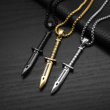 跨境欧美个性铸造匕首吊坠朋克嘻哈潮男百搭钛钢项链不锈钢挂件