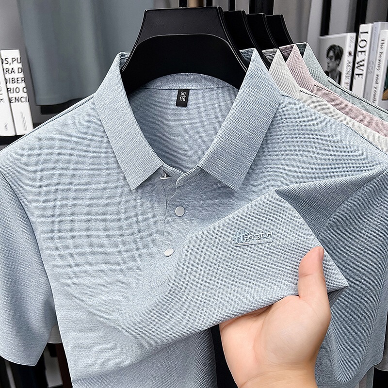 Summer New Style Men's Short-Sleeved Polo Shirt, Fashionable Casual Lapel Breathable Fully Seamless Half-Sleeved T-Shirt Men's Top