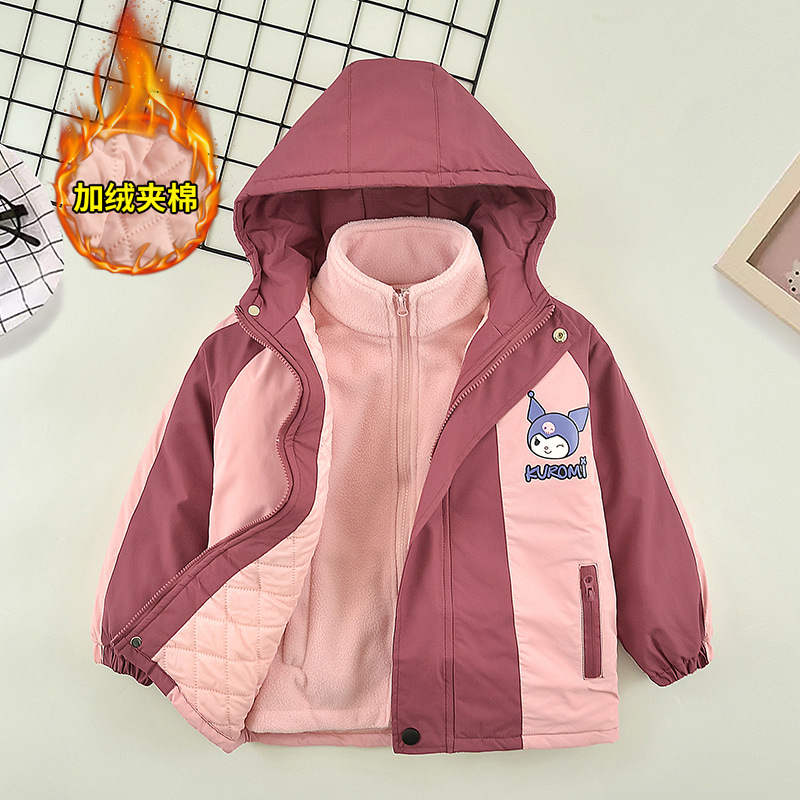 Chaquetas de primavera y otoño para niñas Chaquetas a juego de colores para niños de dos piezas para niñas más algodón más terciopelo otoño e invierno marea 2025 nuevo