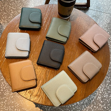 头层牛皮钱包短款女搭扣竖款钱夹皮夹厂家批发广州直销一件代发