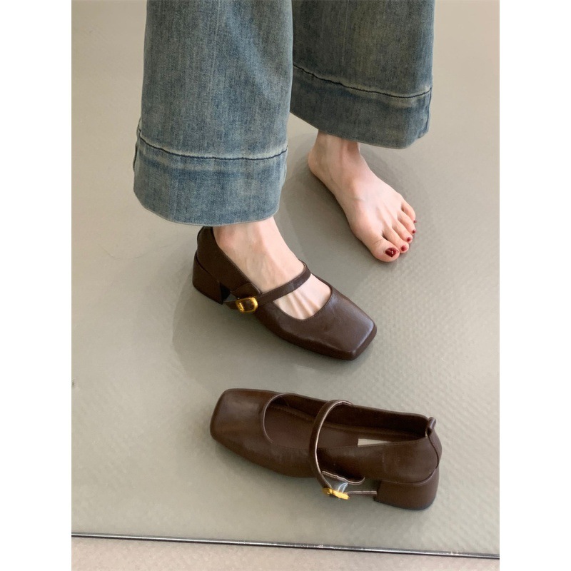 Retro Chunky Heel Mary Jane 2024 Spring And Autumn New French Style Elegant Square-Toed Shallow Evening Shoes To Match_vogvips.com