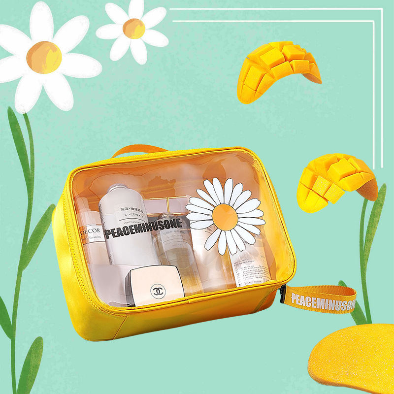 Bolso cosmético de la margarita del PVC DE ALTO aspecto bolso transparente grande del almacenamiento bolso portátil avanzado del lavado de la capacidad grande