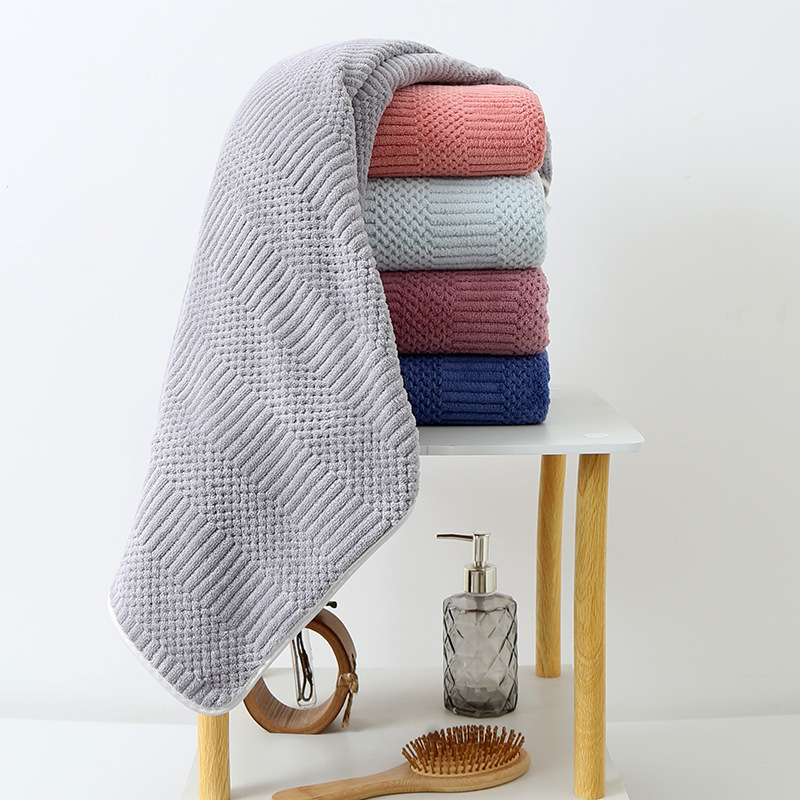 Auspicious grid towel coral fleece towel bath towel wholesale soft absorbent household large towel bath towel generation