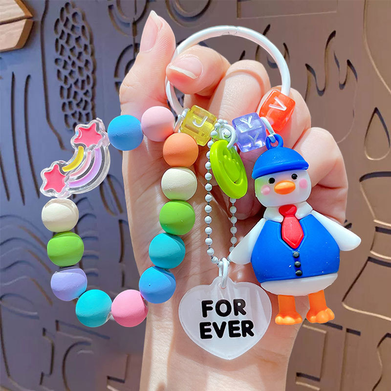 Caricatura creativa adorable pato cuentas colgante de cadena para mujeres lindas parejas llaveros bolsos colgantes pequeños regalos