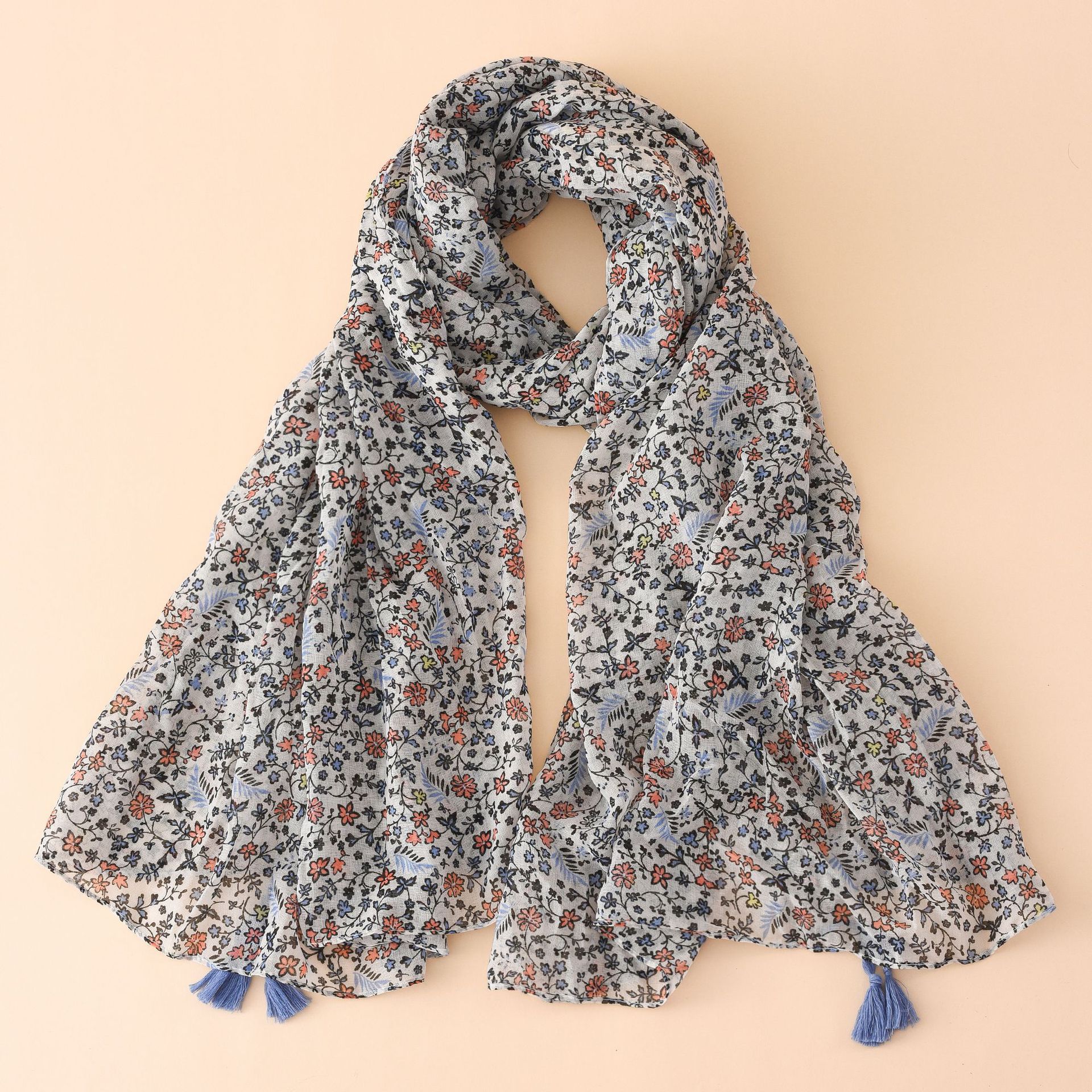 Algodón y lino bufanda mujer PRIMAVERA/otoño verano estilo coreano moda impresa protector solar pequeña bufanda floral delgada bufanda transpirable