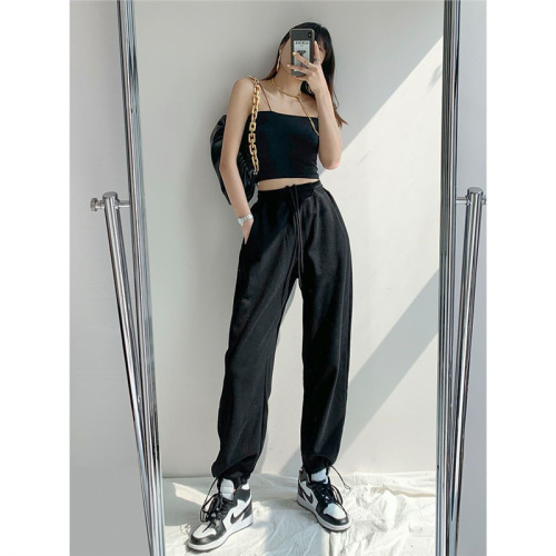 Black and Grey Ankle Pants for Women - Spring and Autumn  New Casual Sweatpants Loose Leggings for Petite Women with Drawstring and Harlon Design