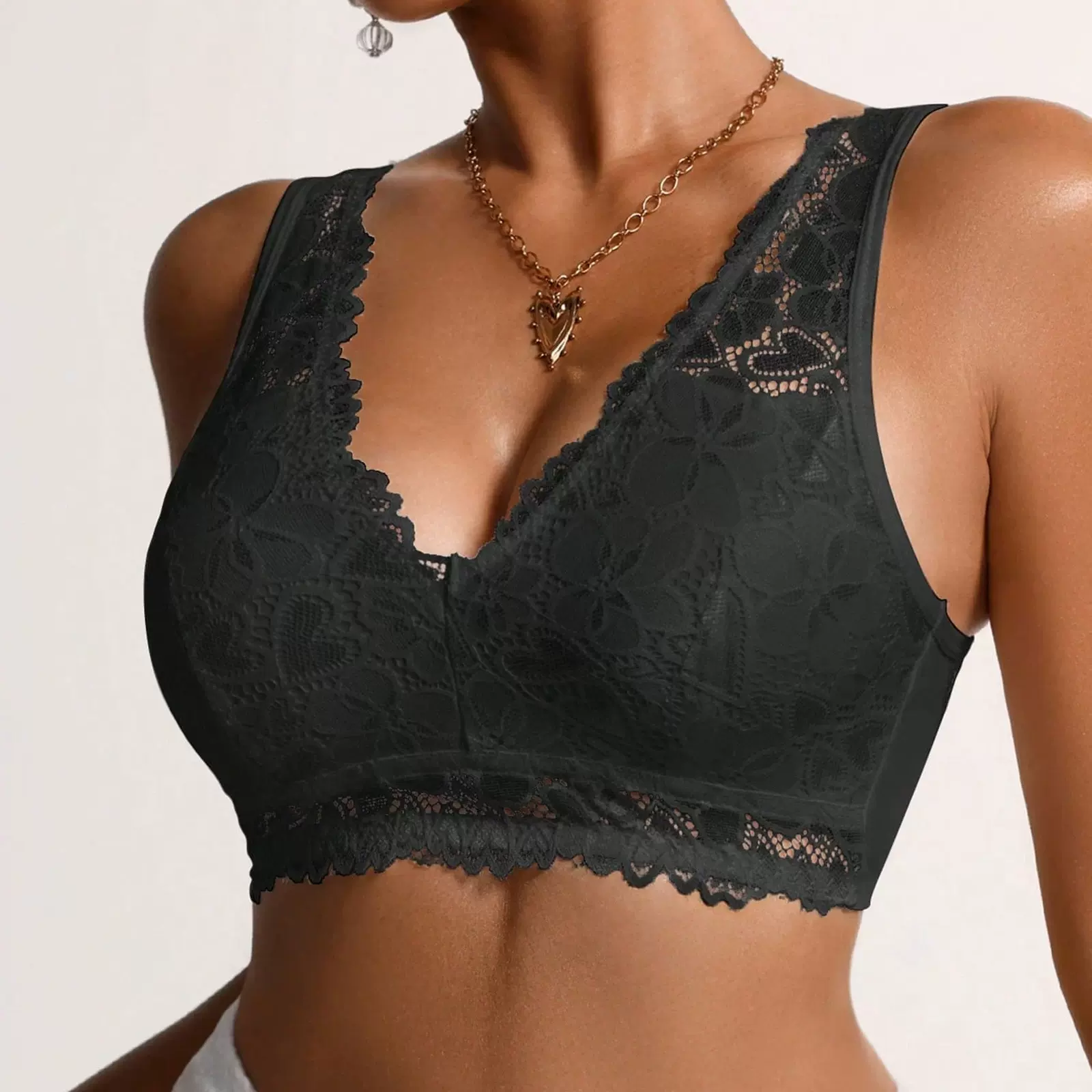 Zeriluna性感蕾丝V领内衣 亲肤透气设计时尚聚拢舒适无痕美背文胸
