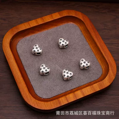 S999 pure silver heart-shaped 3D spacer beads, loose beads accessories, pentagram and heart-shaped jewelry, DIY stringing pearl bracelet materials