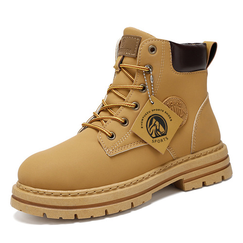  New Autumn Tall Martin Boots for Men, Yellow Desert Work Boots, British Style Leather Boots for Outdoors, Waterproof Men's Boots