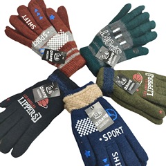 Factory Wholesale Men's Knit Thick Fleece Electric Bike Riding Double-layer Korean Style Fashion Cotton Gloves