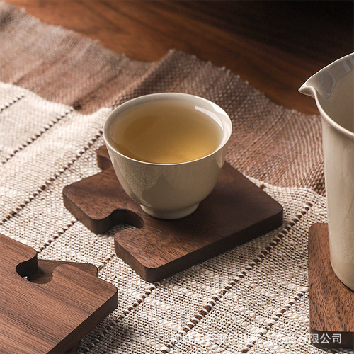 Solid wood tea coaster black walnut coaster tea ceremony insulation pad wooden coaster tea mat wooden saucer Japanese style