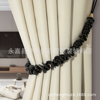 小圆片木头侘寂风窗帘绑带葡萄绑绳束高档合金装饰家居现代简约