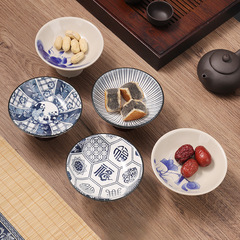 Chinese-style blue and white porcelain tea snack plate with high legs, fruit plate, Chinese restaurant seasoning, pastry, dried fruit, tableware bowl, Chinese-style ceramic plate