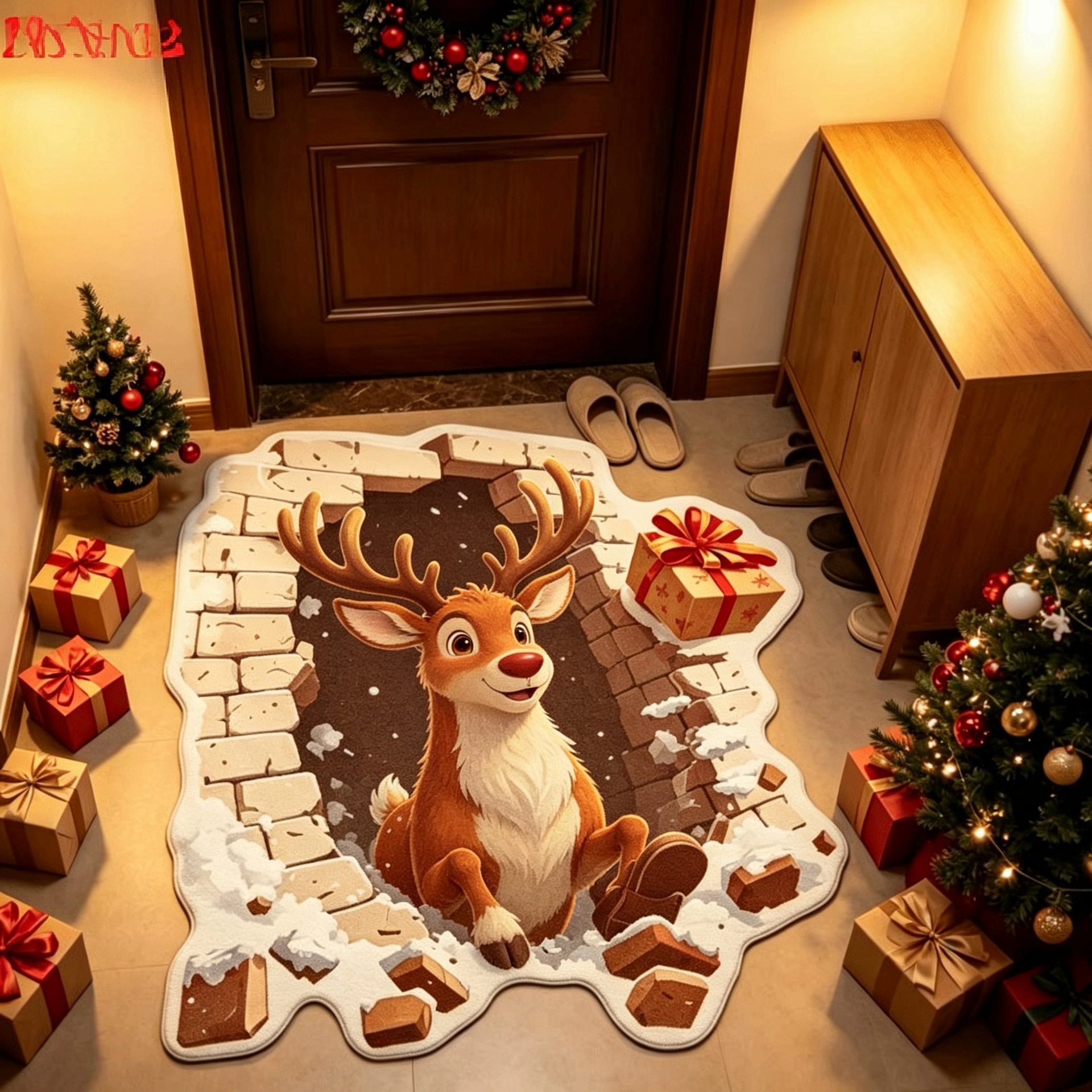 3D Santa Claus Imitation Cashmere Rug, Unique American-Style Holiday Decoration Living Room Carpet, Reindeer Snowman Rug, Cross-Border