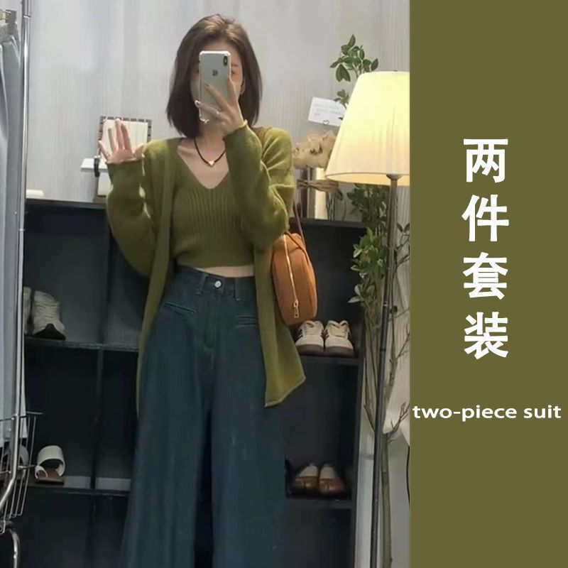 早秋韩系穿搭套装2025初秋新款女装感毛衣开衫针织吊带两件套|undefined
