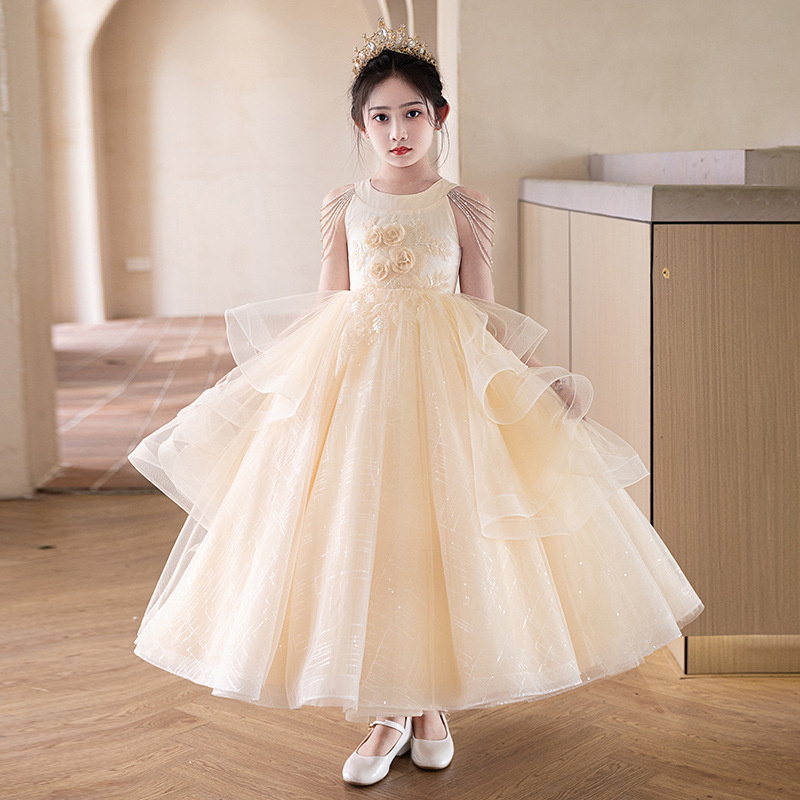 Vestido de niña, temperamento de alta gama, pasarela, interpretación de piano, actuación del día del niño, hilo esponjoso nuevo 2025