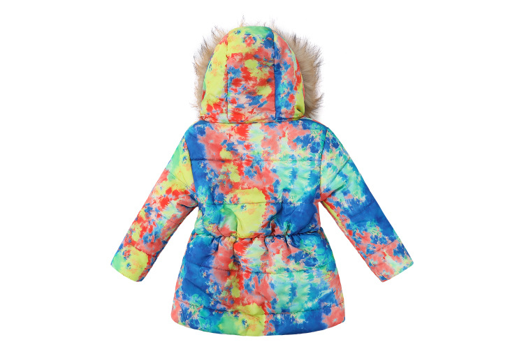 Roupas infantis Novas meninas inverno longo com capuz gola de pele casaco de algodão estampado jaqueta de algodão infantil_voghion.com