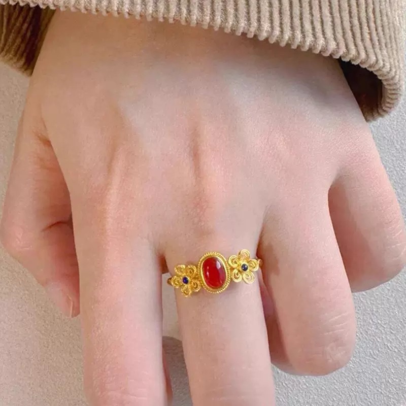 Bague en or Sha Jin Filigold Phoenix Hua Xiao Furong Petit Palais Moineau Boutique en or Bracelet Bague Bouche Vivante Style Palais Même Style_voghion.com