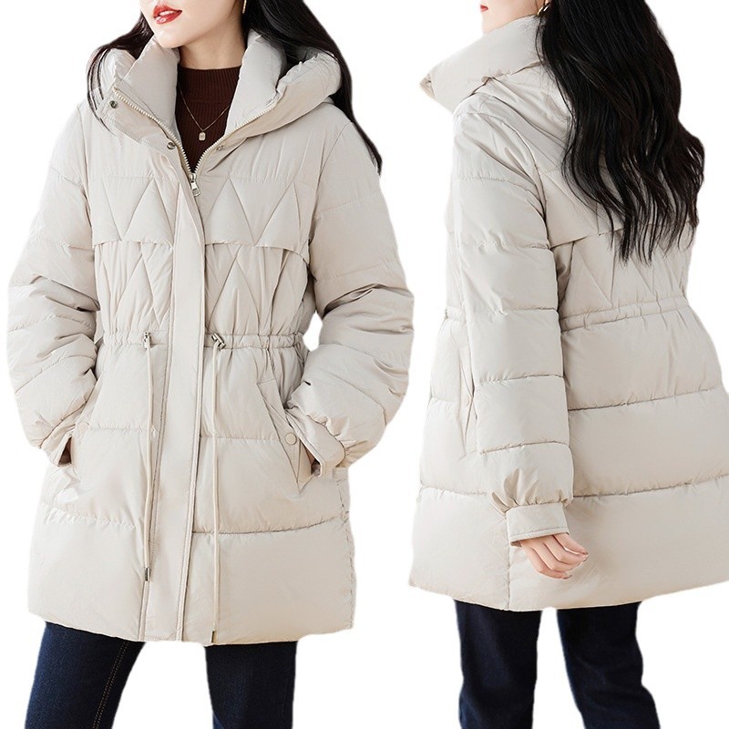 Mediano y largo chaqueta de algodón con capuzas y terciero para mujeres 2024, nueva chaqueta de algodón de invierno coreana delgada y suelta