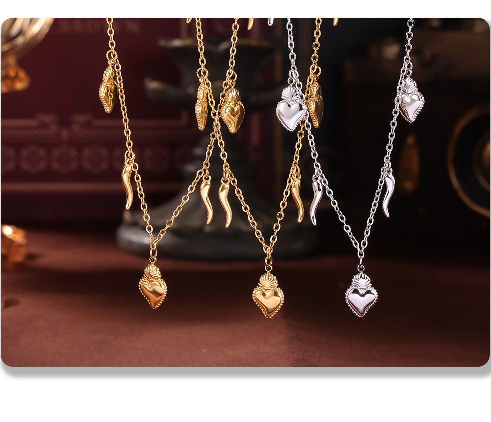 Square Sugar Stainless Steel Necklace And Bracelet Jewellery Set_voghion.com