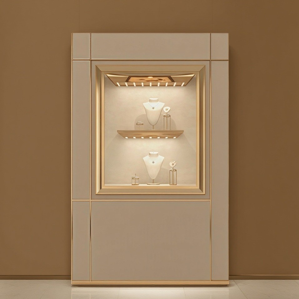 现代高档定制珠宝店壁柜豪华展示展示柜壁柜橱窗设计厂家