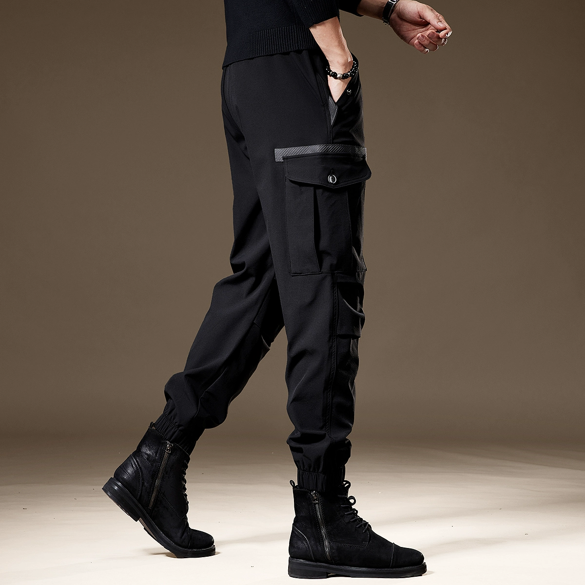 Демисезонные спортивные брюки‑джоггеры oversize для отдыха, эластичные манжеты, чёрные/коричневые
