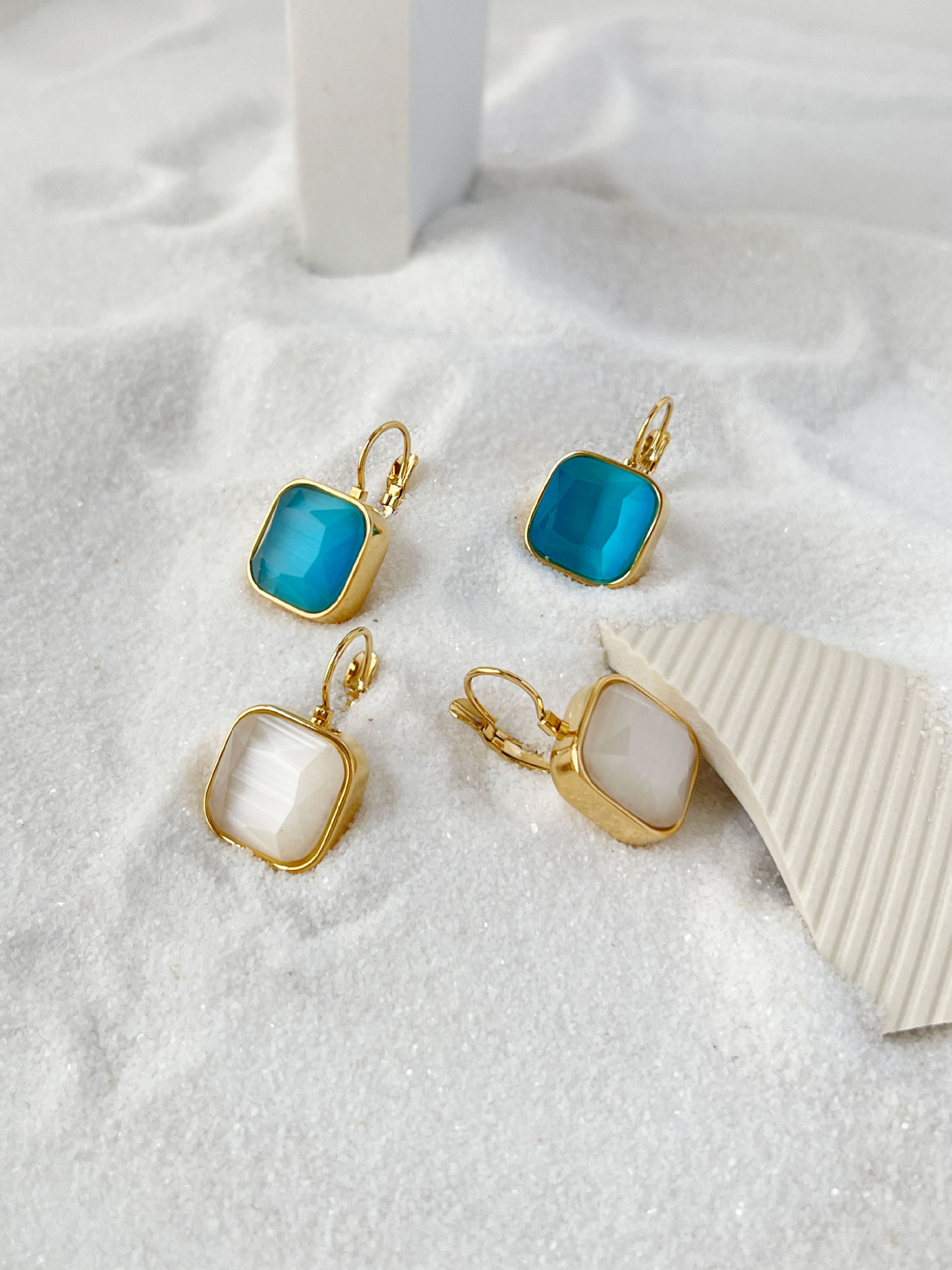 Simple Style Square Stainless Steel opal Plating Drop Earrings 1 Pair