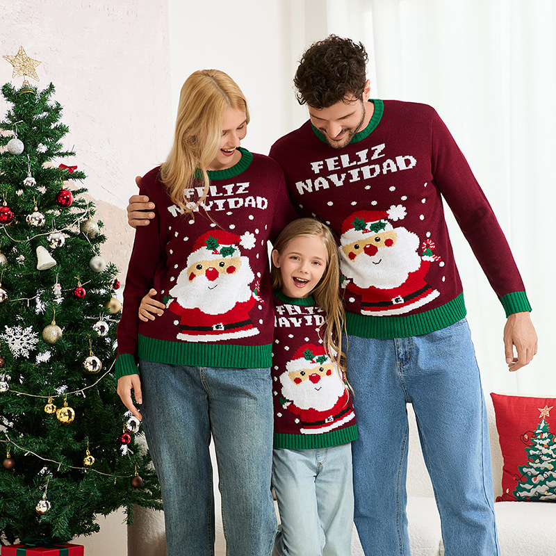 Amazon Best Selling Cross-Border Santa Claus Pullover Sweater European and American Casual Couple Wear Knitted Sweater Women Autumn and Winter Amazon Best Selling Cross-Border Santa Claus Pullover Sweater European and American Casual Couple Wear Knitted Sweater Women Autumn and Winter