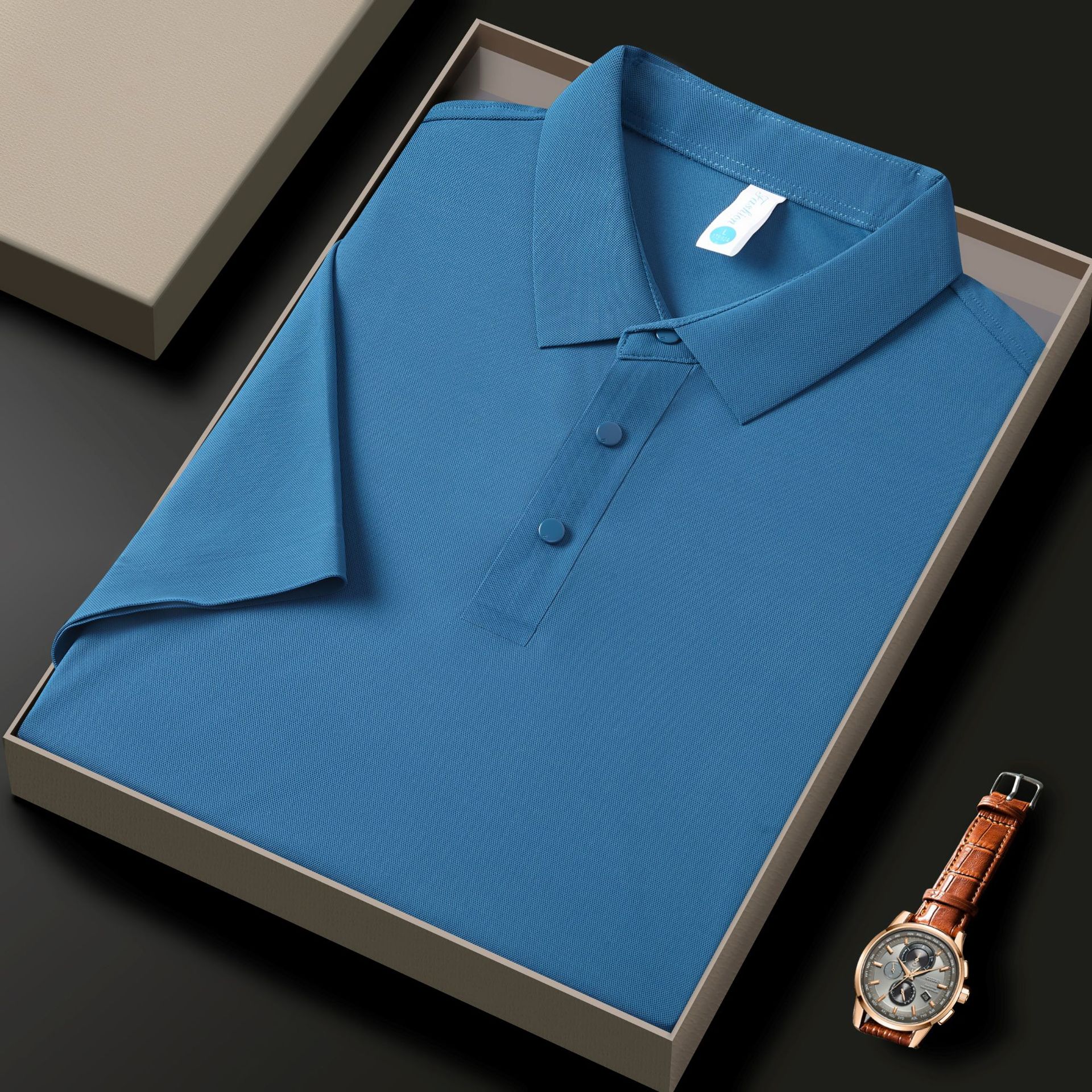 Camisas de primavera y verano para hombres sin marcas de hielo de alta calidad sin calentamiento de negocios de viaje de estilo de puerto de color sólido, secado rápido y alta elasticidad, tendencia po