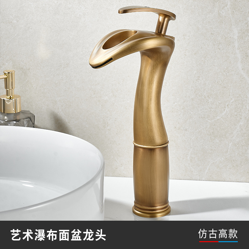 Grifos creativos de cascada gris lavabo gabinete de baño frío y caliente agregar lavabo de cobre doméstico