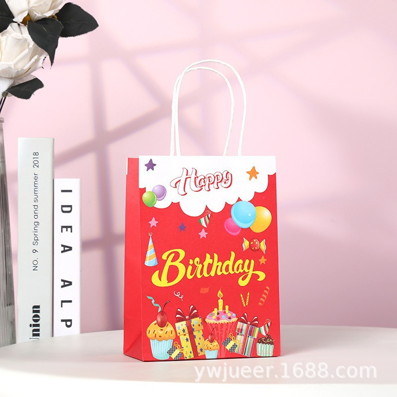 Bolsas de regalo de cumpleaños, bolsas de cartón cartón, bolsas de embalaje para llevar, bolsas de embalaje de regalo de fiesta para niños, bolsas de mano