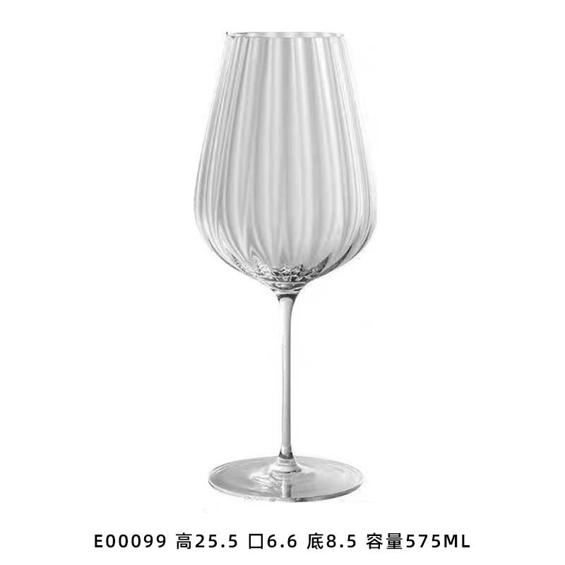 Vaso de vino europeo simple con patrón vertical de vidrio corrugado casero taza de champán taza de vino taza de helado taza de cóctel