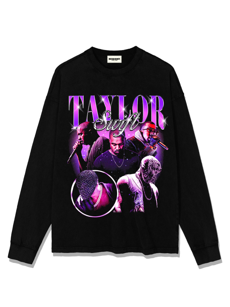 Retro KANYE WEST Spoof KANYE taylor Camiseta de manga corta suelta de algodón pesado