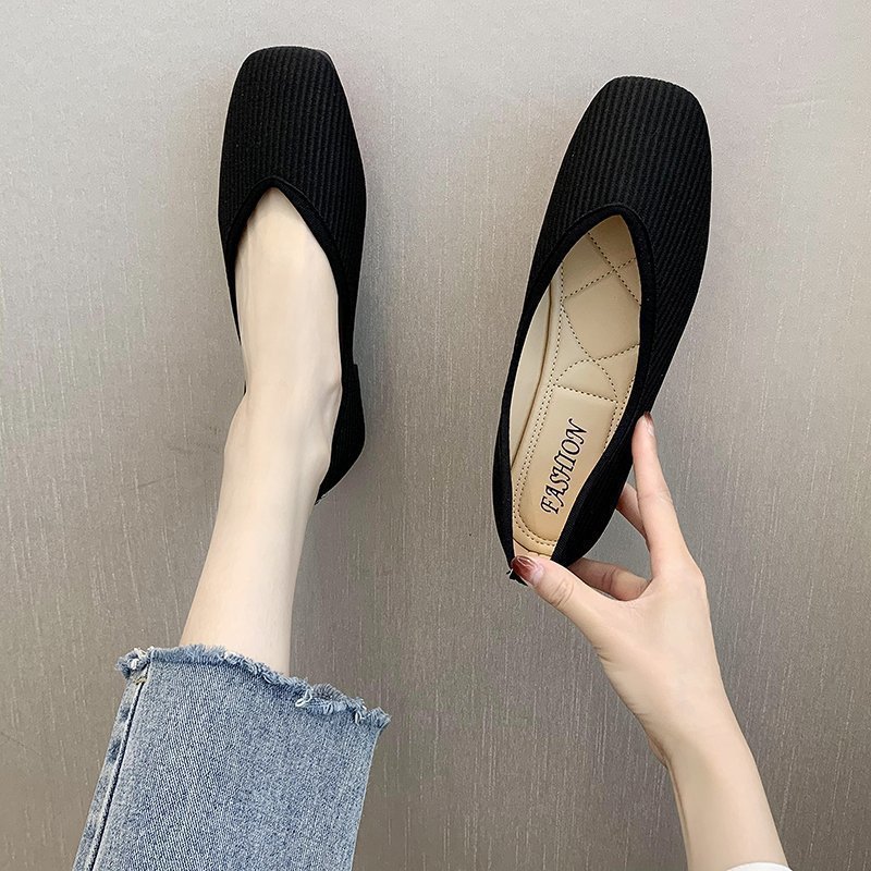 Damen Loafer Mit Eckiger Kappe Strick Slipper Bequeme Ballerinas_voghion.com