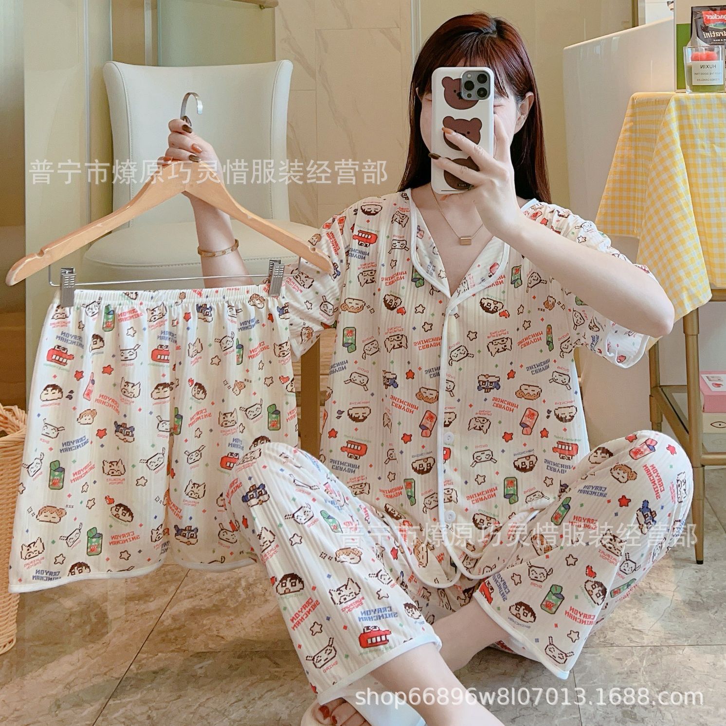 Nuevo estilo pijamas traje de tres piezas de las mujeres pijamas de estilo coreano de verano dulce ins estilo desgaste para el hogar conjunto de tres piezas entrega de una pieza