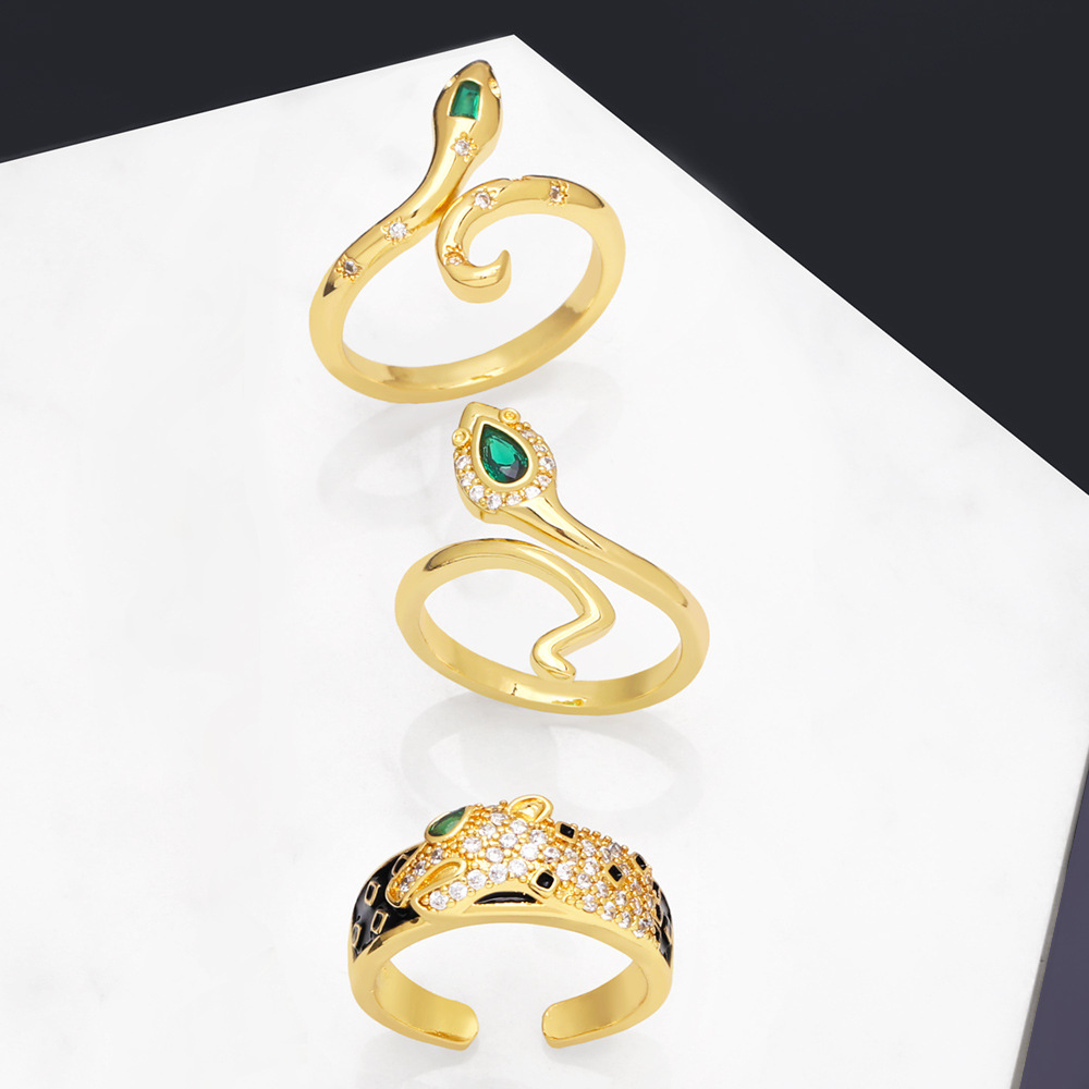 simple Snake Copper 18K Gold-plated Inlaid Zircon Open Ring