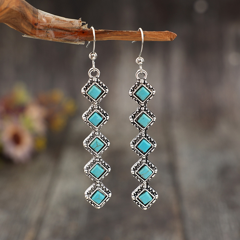 12g Weight Alloy Ear Needle Material December Birthstone Turquoise Inlay Material 1 Pair Retro Ethnic Style Geometric Plating Alloy Turquoise Drop Earrings