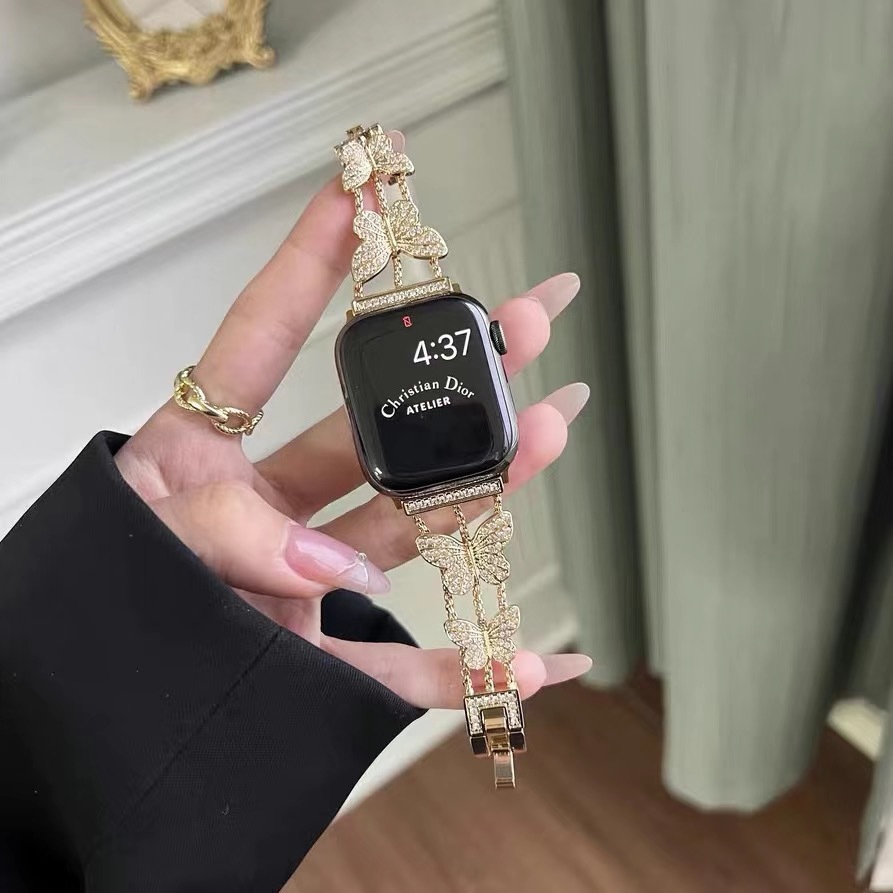 Diamond Butterfly Strap for Apple Watch applewatch Metal Women's Chanel Style s10s9s8 Strap