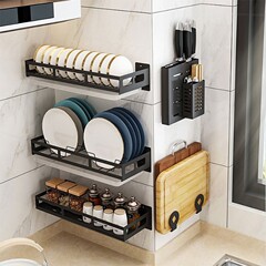 Wholesale Kitchen Storage Shelf Bowl Rack Drain Rack Small Wall Mount Spice Pot Cover Bowl Chopstick Holder Home Goods
