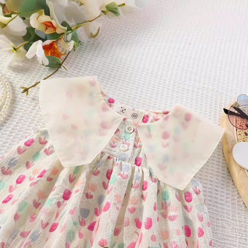 Summer Girls Korean Style Floral Skirt Sweet Floral Ruffle Sleeveless Top Bowknot Princess 